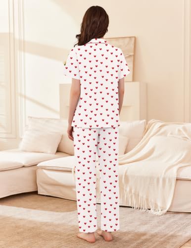 Image of Ekouaer Women's Cotton Pajamas Set Short Sleeve Button Down Pjs with Pants