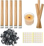 60 Sets Double-Layered Wooden Candle Wicks and Stands 5.1 X 0.5 Inch Natural Candle Wood Wicks Wooden Wicks Wood Wicks for Candles Making,Wooden Candle Wick with Base and Stickers