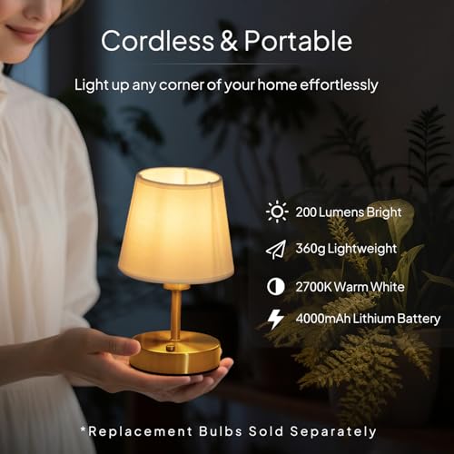 EppieBasic Rechargeable Table Lamp Cordless: Fast Charging & Long Lasting - 2700K Warm Light Vintage Small Gold Lamps for Women Housewife - Living Room Bedroom - Image 3