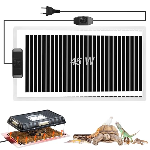 BORDEAG Manta Calefactora para Reptiles, 45W Manta Termica Reptiles, 28x80CM Almohadilla Térmica para Reptiles con Temperatura Ajustable para Reptiles Tortuga, Serpientes, Lagartos, Geckos, Arañas