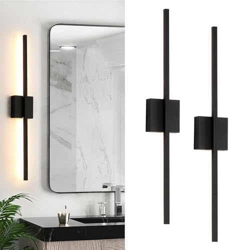 Image of Wall Sconces Set of Two, 28 Inch Dimmable LED Wall Sconce Modern Black Sconces Set of 2 for Bathroom, Living Room, Bedroom, Hardwired 3000K (2 Pack)