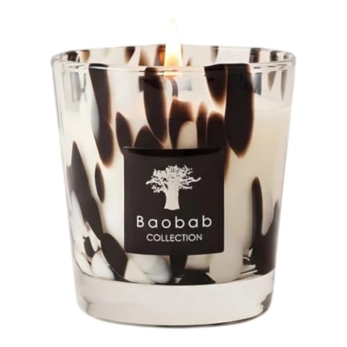 Baobab Collection Black Pearls Scented Candle Hand-Blown Glass Vessel Black and White Speckled Ginger and Black Rose Fragrance (Petite)