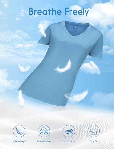 Image of V Neck T Shirts for Women, Athletic Short Sleeve Workout Top, UV Sun Protection, Quick Dry Moisture Wicking Shirts for Women