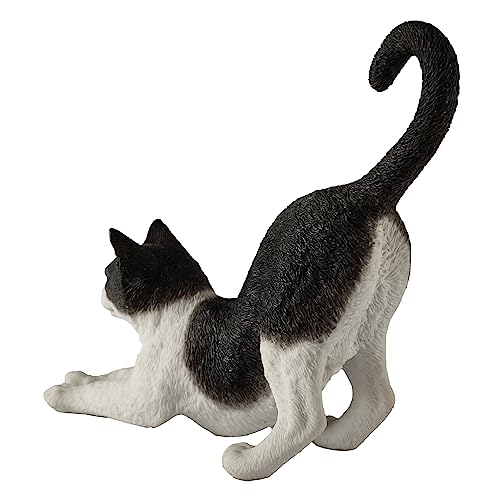 Figurita de Gato Estirándose en Resina Blanco y Negro 4.88 in miniatura 2