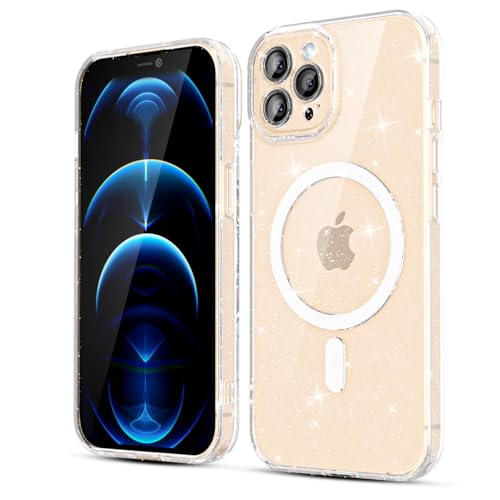 LoeoeL for iPhone 12 Pro Max Case Clear Glitter Magnetic, Transparent Sparkly TPU Silicone Compatible with Magsafe Phone Case for Women, Bedazzled Bling Sparkle Slim Thin Soft Bright Glossy Jelly Gel