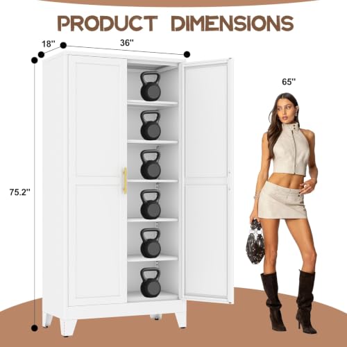 Image of winiowa Metal Pantry Storage Cabinet with 2 Doors and 5 Adjustable Shelves