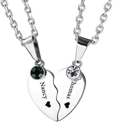 INBLUE Personalizzato inciso 1～3 nomi Collana in acciaio inossidabile a forma di cuore Birthstone per gli amici Famiglia Donna Ragazza Compleanno Regalo di gioielli per la festa della mamma