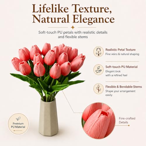 Image of Mandy's 20pcs Artificial Coral Pink Tulips
