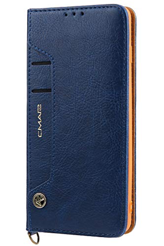 Handytasche Compatible with Samsung Galaxy S10 Plus +,Kunst Leder Case Handyhülle Flip Case mit Kredit Karten Hülle Geldklammer Unsichtbar Magnet und Stand Funktion Schutzhülle,Blau