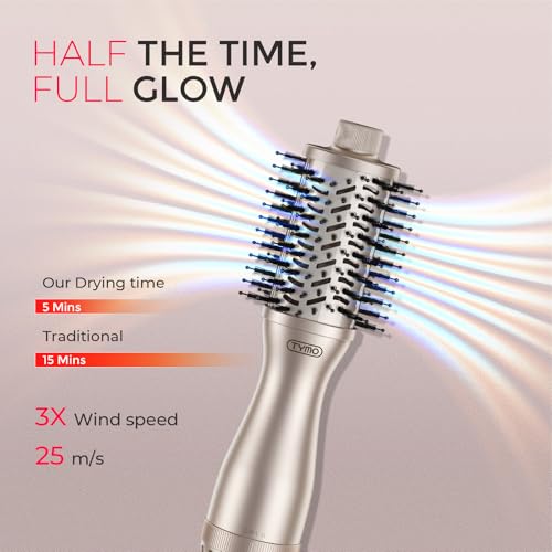Image of TYMO 2.0 Hair Blow Dryer Brush - AIRBEAM MINI Blowout Hot Air Brush, One Step Volumizer, 2 Inch Oval Barrel Curling Styler, 3X Faster Drying, 0.6 lb Lightweight, Straightener Curling in One, Gold