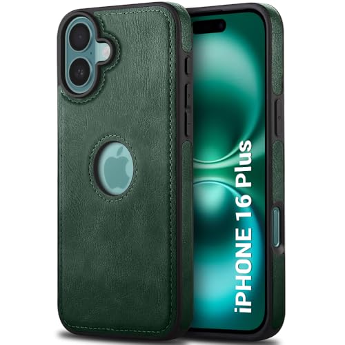 Image of TheGiftKart Genuine Leather Finish Back Cover Case for iPhone 16 Plus | Shockproof Design | Raised Edges for Camera & Screen Protection | Stunning Minimalist Design Cover for iPhone 16 Plus (Green)