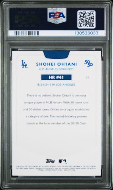 Graded Psa Mint 9 Shohei Ohtani #81 Baseball Card 50/50 Home Run And Stolen Bases Club Dodgers 4 time Mvp Superstar. Celebrate Home Run #41 During His Record Setting Season