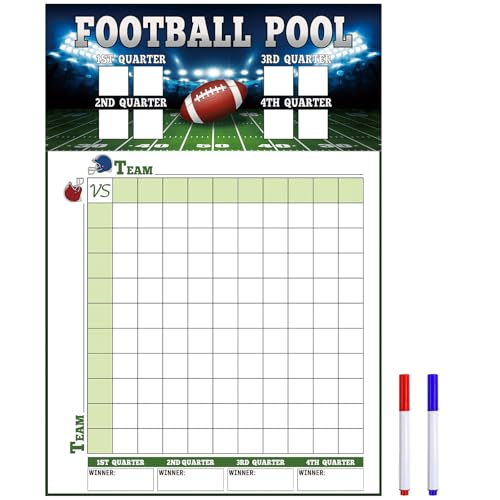 Large Football Pool Poster 16.2 X 23.6 Inch, Squares 100 Grids Score Record Poster Football Party Supplies, Superbowl Party Decorations 2025 (Field)