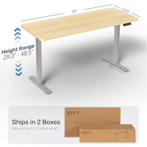 Image of VIVO Electric 60 x 24 in Standing Desk, Memory Height Adjustment, 1B Series, Holds 220 lbs, One-Piece Light Wood Top, Gray Frame, DESK-KIT-1G6C