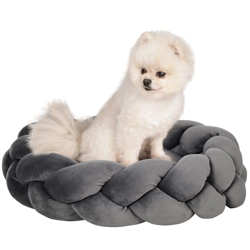 PawHut Hundebett Hundekissen kleine Hunde, Ø55 x 14 cm Hundekorb waschbarer flauschig Hundesofa Hundematte mit weiche Polsterung, Grau