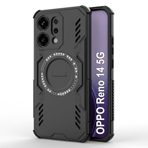 Image of Zapcase Back Case Cover for Oppo Reno 14 5G | Magnetic Case with Built-in Metal Ring | Supports MagSafe Charger, Wallet & Car Mount | Shockproof Hybrid PC + TPU | Black