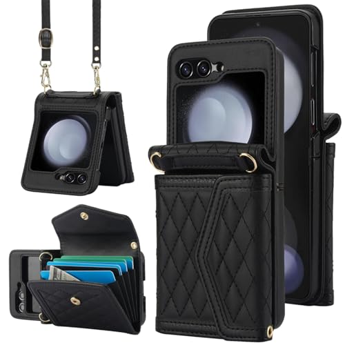Étui portefeuille Samsung Z Flip5 antichoc avec fentes cartes noir
