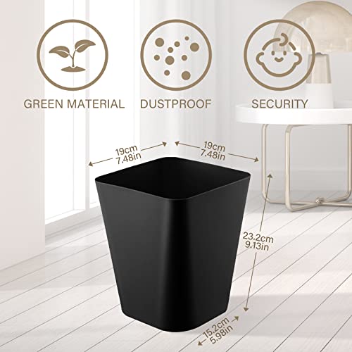 Image of Hoolerry 9 Pieces Garbage Can 2 Gallon Small Trash Cans Bulk Bathroom Trash Bin Plastic Wastebasket Square for Bedroom Slim Bathroom Trashcan Small Container for Kitchen Office Home Rooms(Black)