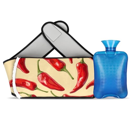 Hot Water Bag with Waist Cover Chili Pepper Red Warm Hot Water Bottle Belt Plush Double Hand Insert Wearable Water Bag Detachable Hot Bottle Pouch for Neck Shoulder Pain Relief