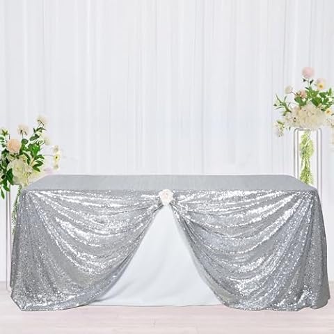 3E Home Silver Sequin Tablecloth for Events Cover