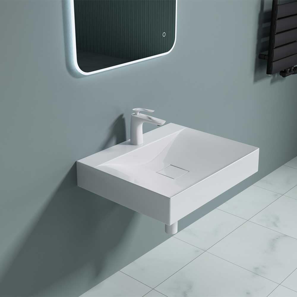 Durovin Bathrooms Luxurious Stone Resin Bathroom Basin - Wall Hung Or Countertop Mount Bathroom Sink - Concealed Waste - Width 600mm
