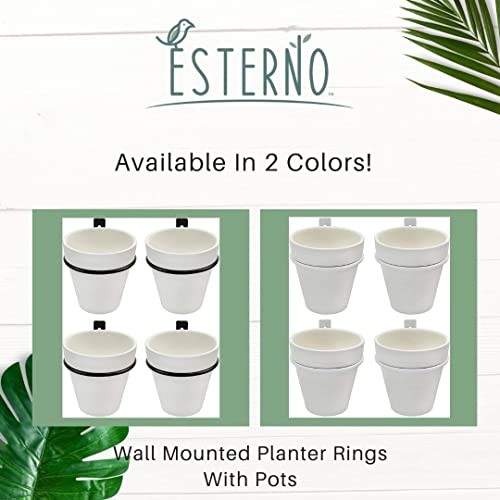 Esterno Wall Mounted Planter Rings W/Pots (8-Piece Set); Black Metal Plant Holders With White Mini Clay Pots #TOP6