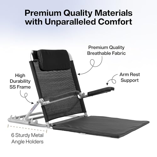 Image of FOVERA Adjustable Hospital Back Support for Bed - Foldable Recliner Chair with Armrest for Patients | 6-Position Backrest for Sleeping, Reading & Recovery | Large Size, Portable & Multifunctional