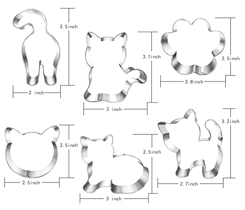 Set-6 Piece- Face, Kitty Butt, Paw And 3 Cute Shapes Kitty Cat Body Cookie Cutters Molds For Kitty Cat Themed Party (Cat) #TOP5