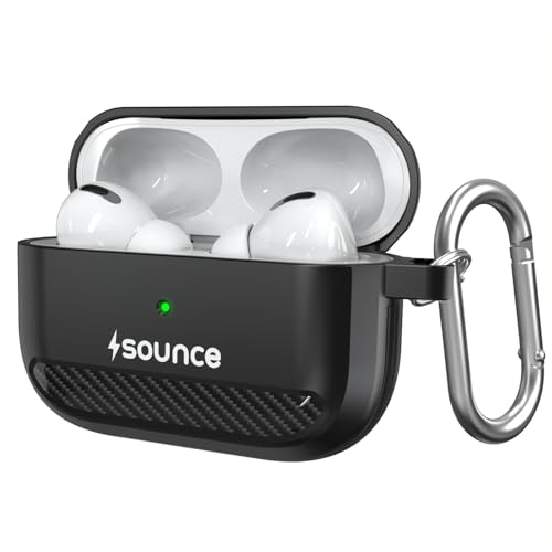 Sounce Carbon Fiber TPU Tough Case for AirPods Pro – Rugged Shockproof Cover with Carabiner, Matte Black – 76% OFF Review & Price Drop