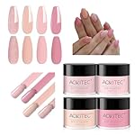 Aokitec 4 Colors Dip Powder Nail Set - All Season Pink Series Dipping Powder Glitter Cherry Blossom Nude Pink Dip Powder Starter Kit French Nail Art DIY Gifts for Women Girls, Sweet Plum Color Set