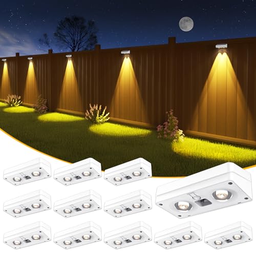 JOFIOS Solar Fence Lights 12 Pack, 50 Lumens Outdoor Fence Solar Lights with 12 Modes RGB Color Glow LED Solar Lights Outdoor Waterproof for Patio, Backyard, Deck, Fence, Railing.(White Shell)