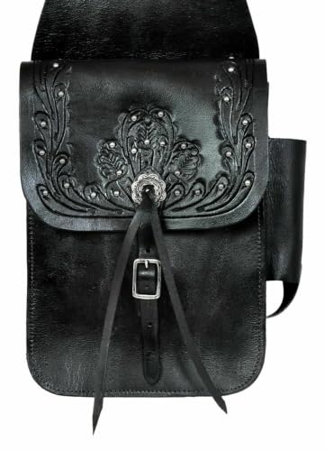Black Western Horse Leather Saddle Bag...