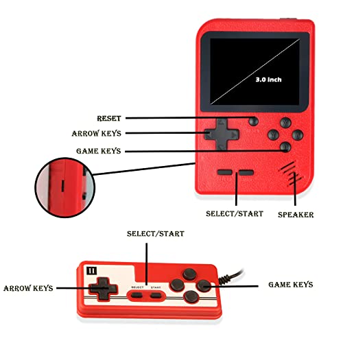 Nikodocr Portable Handheld Game Console, 3 Inch Lcd Screen Portable Video Game Console With 500 Classic Games, 1020Mah Rechargeable Battery Support For Connecting Tv And Two Players (Red) #TOP2