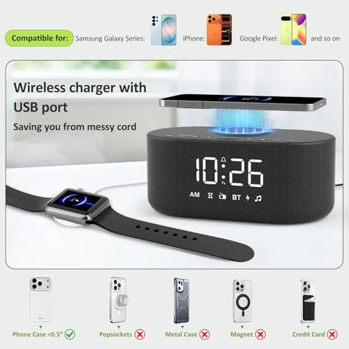 DreamSky Alarm Clock Radio with Wireless Charging and Bluetooth Speaker - Image 4