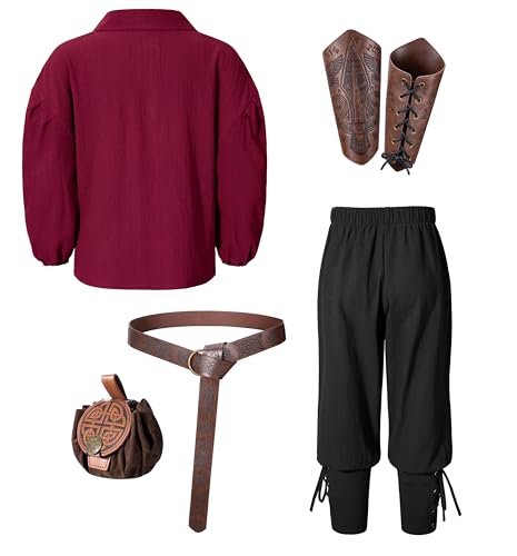 Image of Kids Medieval Viking Pirate Renaissance Tunic Pants Accessories Costume for Boys Cosplay 3-14 Years