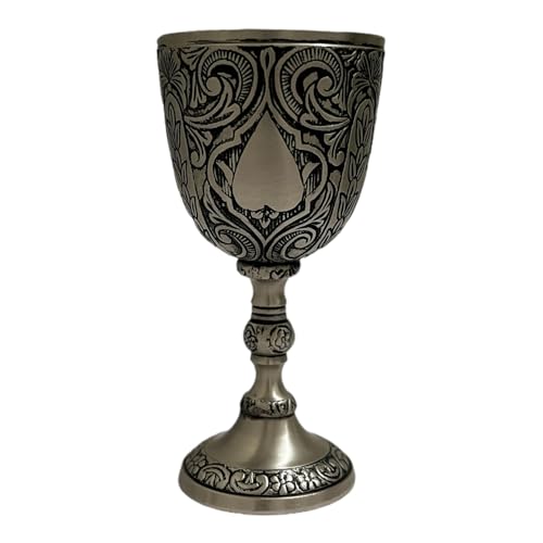 Morcomart Handmade Brass Wine Goblet – 6 Inch Vintage Spade Chalice, Silver Antique Finish, 8 oz Medieval Drinking Cup for Parties, Weddings & Gifting