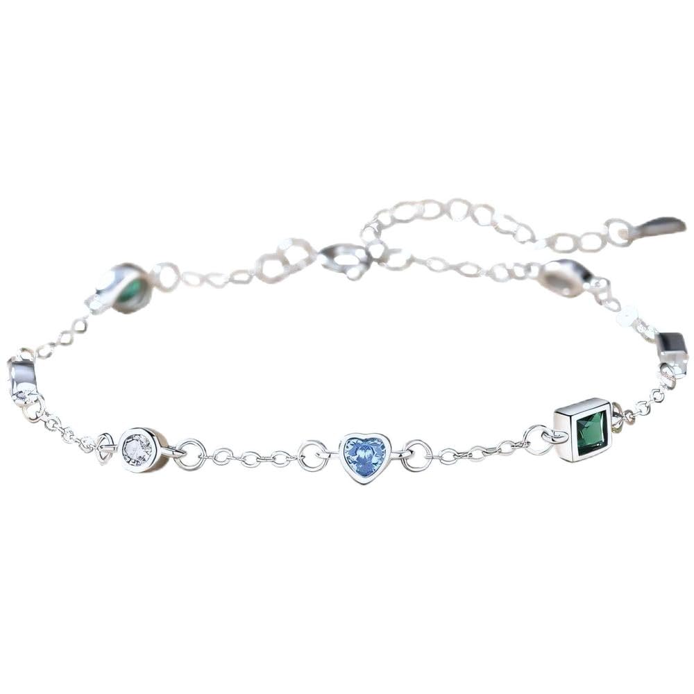 NicoWerk Damen Silberarmband Stein aus 925 Sterling Silber Schmal Schlicht Filigran Glatt Glänzend Bunt SAB285