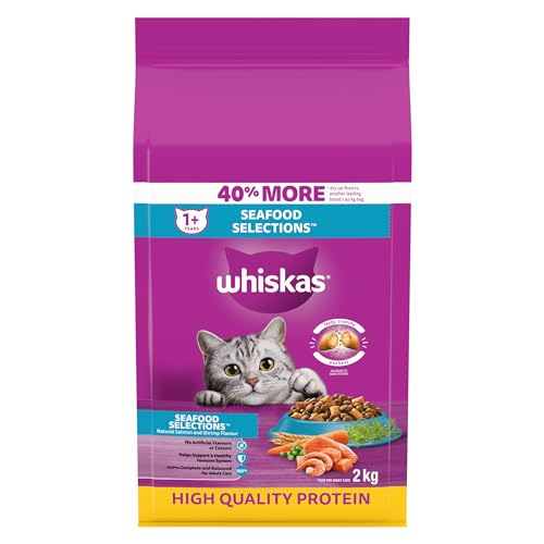 Whiskas Seafood Selections Adult Dry Cat Food With Real Salmon, 2kg Bag