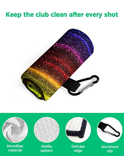 Colorful Rainbow Stripe Golf Towel, Funny Golf Towel For Golf Bags Disc With Clip, Starry Black Sky Personalized Microfiber Waffle Golf Club Towel Accessories Gift For Men/Women/Dad/Mom/Grandpa #TOP3