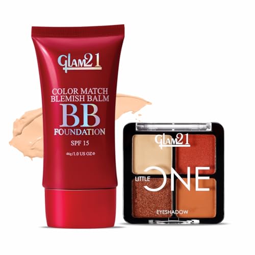 Image of Glam21 Little One 4-in-1 Eyeshadow Palette- Pool Party& Color Match BB Foundation SPF15-Honey Drop- 46gm|Pigmented, Long-Lasting Eyeshadows|Non-Cakey BB Cream, Blemish-Free Glow |Combo Pack Of 2
