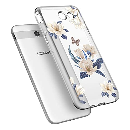 Vokuha For Galaxy J7 2017/J7 Prime/J7 Sky Pro/J7 Halo/J7 V/J7 Perx/Galaxy Halo Case, Clear Slim Pattern Soft Tpu Rubber Back Phone Protective Cover Cases For Samsung Galaxy J7 2017 (White Flower) #TOP4