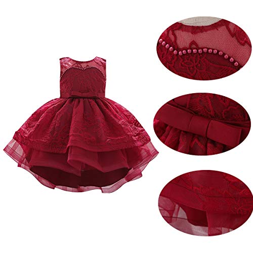 MYRISAM Baby Girls Flower Lace Embroidery High Low Dress 1st Birthday Christening Party Wedding Pageant Baptism Tutu Gown4
