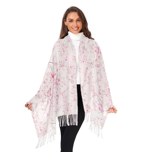 VIGTRO Spring Cherry Blossom Women Wrap Pashmina Shawl, Winter Warm Long Scarf with Tassels for Evening Dress & Wedding