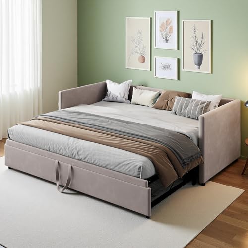 Poeahu Schlafsofa 90/180x200cm mit Lattenrosten, Polsterbett mit Ausziehbett, Mehrzweck Schlafsofa，Klappsofa 2-Sitzer mit Rückenlehne AUD...