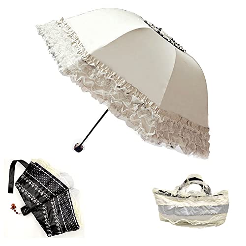 WANLIAN Parasol en Dentelle Pliable Parapluie de Voyage Résistant aux UV pour Femmes et Filles, Blanc