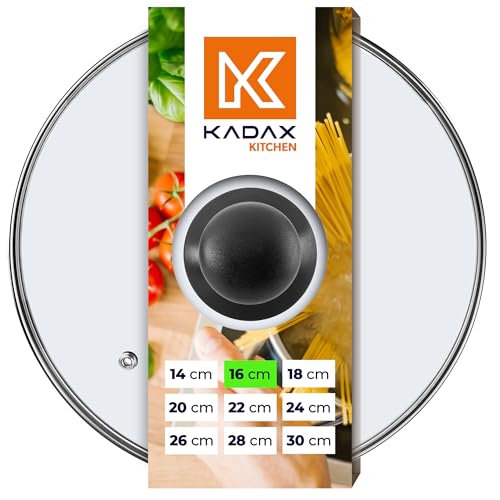 KADAX Glasdeckel, Topfdeckel Ø16 cm, hitzebeständig, mit Dampfloch, und Kunststoffgriff, Universaldeckel für Töpfe & Pfannen, klare Sicht, dicht schließend