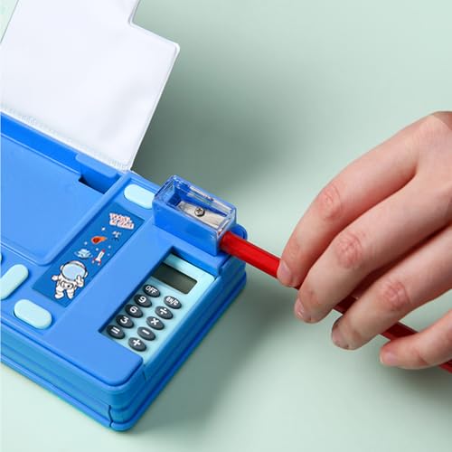 Image of Pop Up Multifunction Pencil Case, Cute Cartoon Pen Box Organizer Stationery with Calculators, Sharpener, Schedule, School Supplies, Best Birthday Gifts for Kids Teens (Blue)