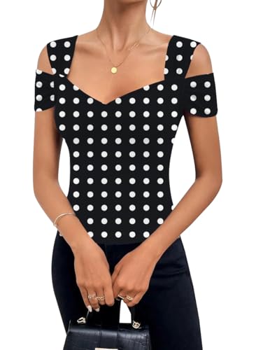 Image of Blingfit Cold Shoulder Tops Summer Tunic Shirts for Women T Shirts V Neck Short Sleeve Casual Tees Blouses 2026