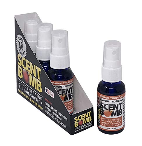 Scent Bomb Air Freshener Spray Long-Lasting Odor Eliminator - Effective Deodorizer for Home & Car Fresh Room Spray for Kitchen Bathroom & Smell Neutralizer - 1 oz Pack of 4 Mango Tropical Scent