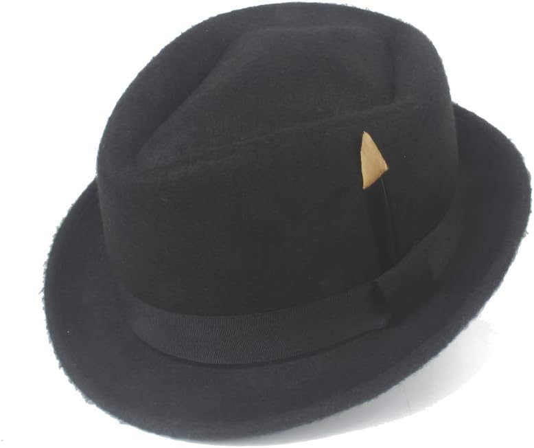 Hipster 2019 Fedora Hat Fashion Felt Wool Black Feather Ladies Hat Men's Panama Jazz Hat Gangster Hat (Color : Black, Size : 56-58cm)
